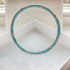 Turquoise and gold hand painted vintage bangle bracelet. Beautiful and unique!